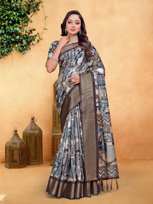 Tejal Creation Digital Print Bollywood Cotton Silk Saree(Multicolor)