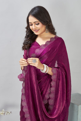PremVastra Solid/Plain Bollywood Chiffon Saree(Red)