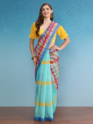 SILK ZONE Digital Print Banarasi Cotton Blend Saree(Multicolor)