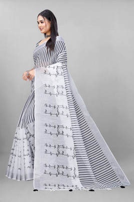 NANCY HUB Digital Print Bollywood Linen Saree(Black)