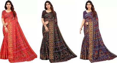 RUNAYA NX Printed Bollywood Cotton Silk Saree(Pack of 3, Multicolor)
