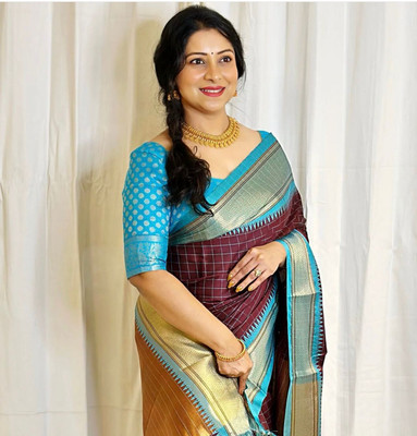 VRINDITA FASHION Self Design Banarasi Art Silk Saree(Brown)