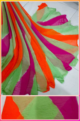 Lambu Fashion Solid/Plain, Printed, Color Block Bandhani Chiffon Saree(Multicolor)