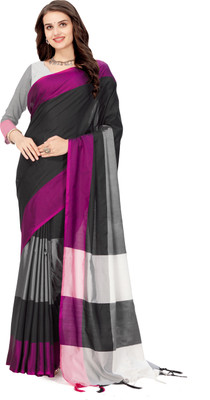SuperLaxmi Color Block Banarasi Pure Silk Saree(Black)