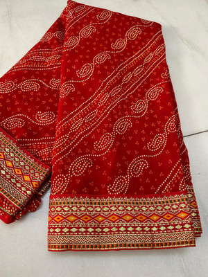 georgette Printed Bandhani Georgette Saree(Red)