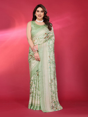 Divastri Printed Manipuri Brasso Saree(Light Green)