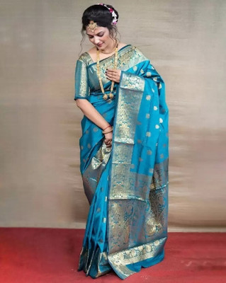 Sarvagny Woven Kanjivaram Pure Silk Saree(Blue)