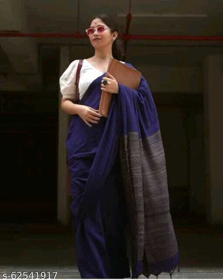 BRYNBRIT Solid/Plain Handloom Cotton Blend Saree(Multicolor)