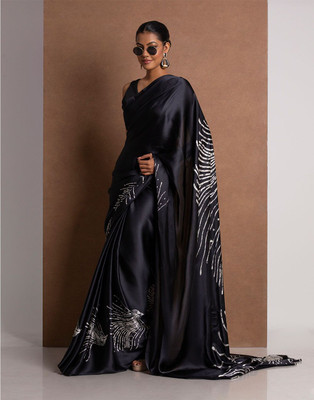 STAVA CREATION Printed Bollywood Pure Silk Saree(Black)