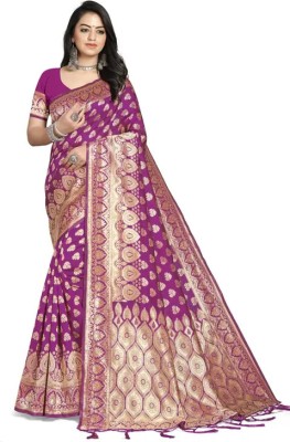 AAGIRI Self Design, Floral Print, Embellished, Woven, Applique Banarasi Jacquard, Art Silk Saree(Purple)