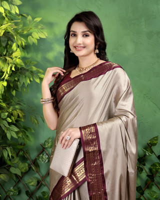 Octa Apparel Solid/Plain, Striped Banarasi Cotton Silk Saree(Multicolor)
