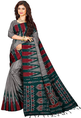 Joyguru Textile Printed Sambalpuri Cotton Blend Saree(Grey)