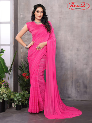 Anand Sarees Solid/Plain Bollywood Satin Saree(Pink)