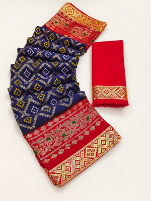 Kanooda Prints Printed Bandhani Georgette Saree(Blue)