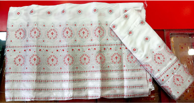 ShopGlobal Embroidered Banarasi Raw Silk Saree(Pack of 2, White)