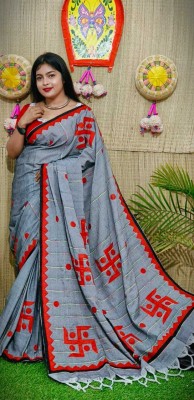 GhoshEthnic Embroidered Daily Wear Handloom Cotton Blend Saree(Grey)