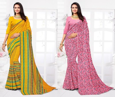 STYLEVEDA Paisley Daily Wear Georgette Saree(Pack of 2, Pink, Yellow)