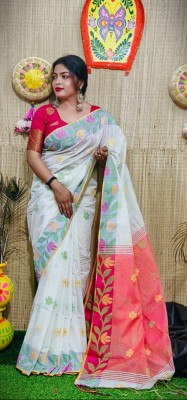 NewNilaSaree Self Design Handloom Cotton Silk Saree(White)