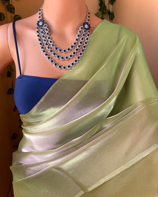 Nxika Solid/Plain Bollywood Chiffon Saree(Light Green)