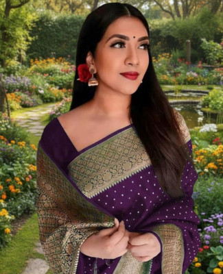 PARAMPARA CREATION Embroidered Banarasi Pure Silk Saree(Purple)