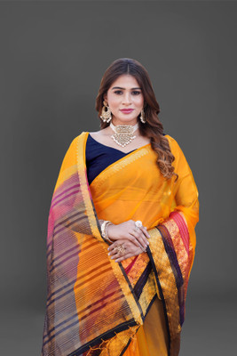 Aarunika MNT Solid/Plain Bollywood Organza Saree(Yellow)