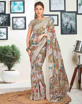 shiv textiles Floral Print, Printed, Embellished Bollywood Georgette Saree(Beige)