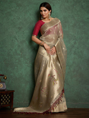Sareemall Woven Paithani Tissue Saree(Beige)