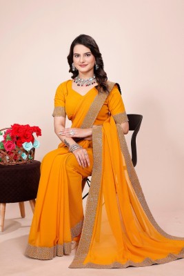 vezas Embroidered, Solid/Plain Bollywood Georgette Saree(Mustard)