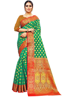 RK Fashions Self Design Banarasi Art Silk Saree(Green)
