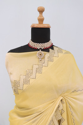 JENNYFEB Embellished Bollywood Jimmy choo Saree(Cream)