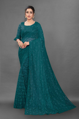 Suali Self Design Bollywood Net Saree(Green)