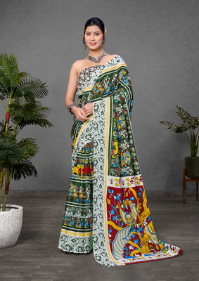 Moda Rapido Printed Bollywood Cotton Silk Saree(Green)