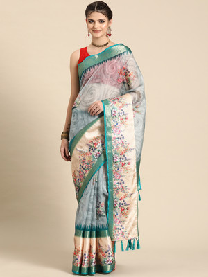 Tasrika Digital Print Kanjivaram Silk Blend Saree(Light Blue)