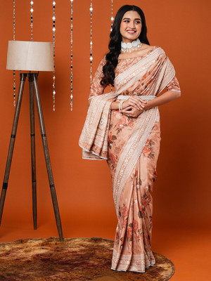 ANOUK Embroidered Bollywood Silk Blend Saree(Cream)