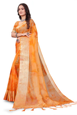 Aarunika IC Printed Bollywood Organza Saree(Orange)