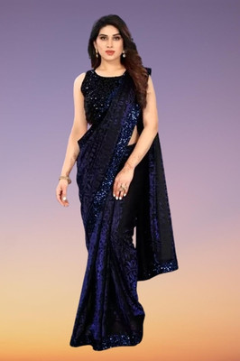 HouseOfCommon Floral Print Bollywood Lycra Blend Saree(Blue)