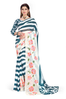 Pemal Designer Floral Print Bollywood Georgette Saree(Dark Blue)