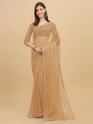 Saadhvi Self Design Bollywood Net Saree(Cream)