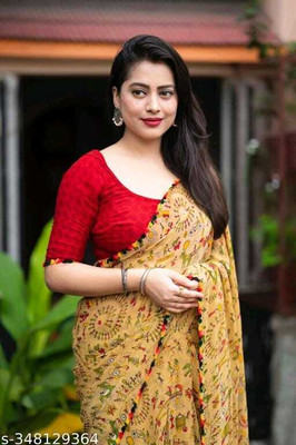 Raj Laxmi Impex Geometric Print Bollywood Georgette Saree(Cream)