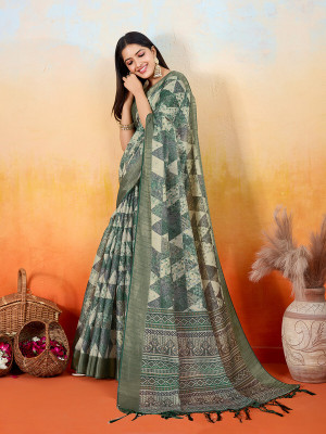 Tasrika Self Design Bollywood Tissue Saree(Green)