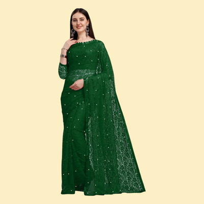 nexxxa Self Design Bollywood Net Saree(Green)