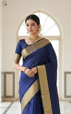 Anugrah Textile Embroidered Banarasi Lycra Blend, Chiffon Saree(Dark Blue)