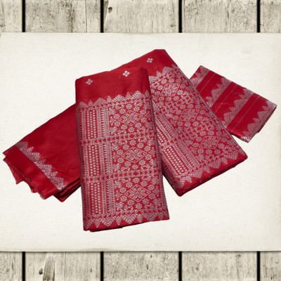 Mugaara Woven Mekhela Chador Polyester Saree(Red)