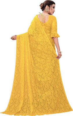 NORAFLEX Self Design Bollywood Net Saree(Yellow)