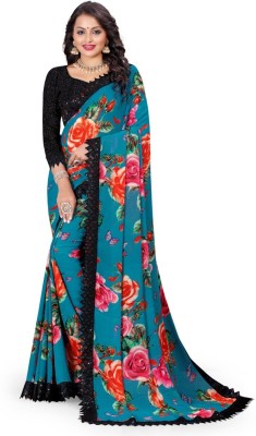 NANCY HUB Floral Print Bollywood Georgette Saree(Beige)