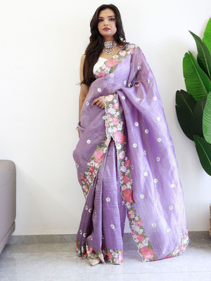 ANOUK Embroidered Daily Wear Silk Blend Saree(White)