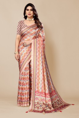 FABMORA Digital Print, Embellished Bhagalpuri Cotton Silk Saree(Pink)