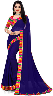 Sareez House Solid/Plain Daily Wear Georgette Saree(Dark Blue)