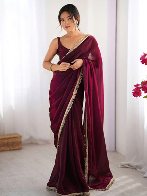 TTH Solid/Plain Bollywood Jimmy choo Saree(Magenta)
