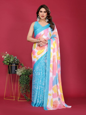 Vedant Vastram Printed Bollywood Chiffon Saree(Blue)